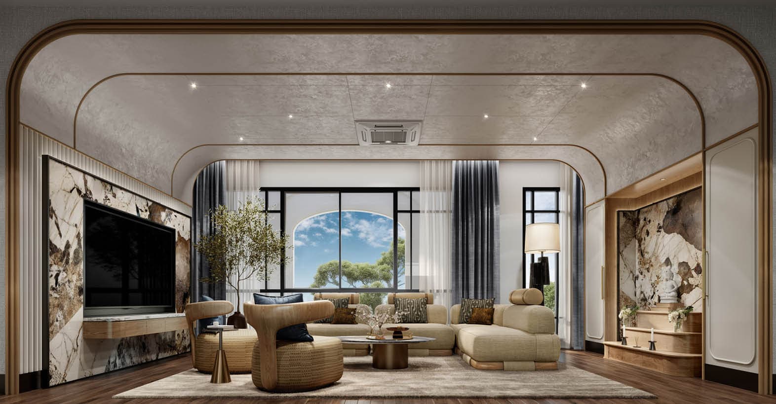Family living room with an integrated prayer area