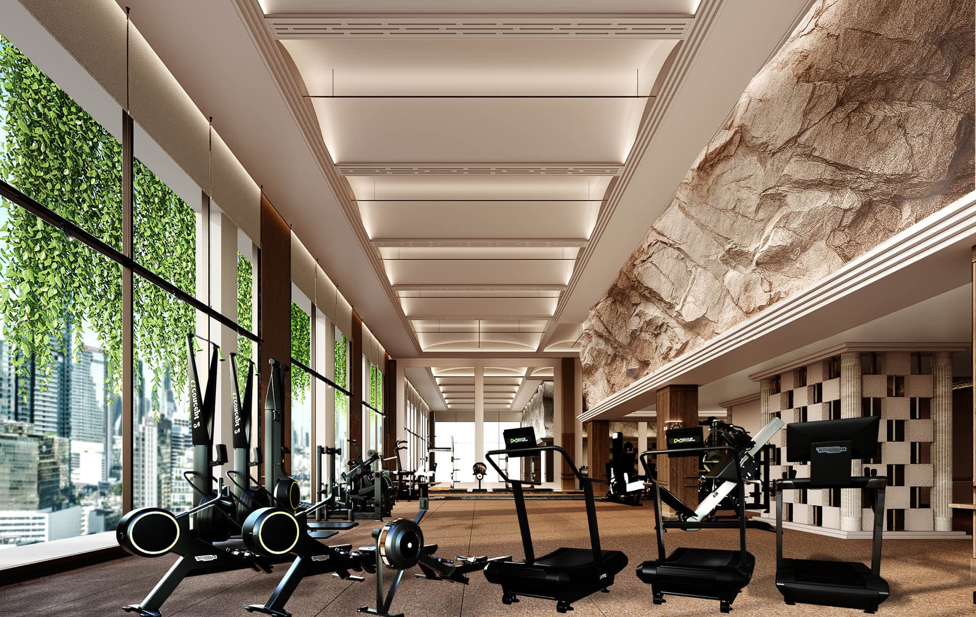 House of Milon gym with city views and raw stone installations