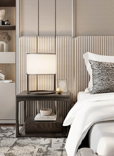 Warm bedside lighting detail