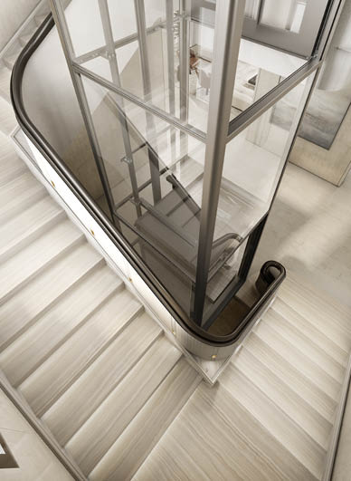 Glass lift and staircase detail